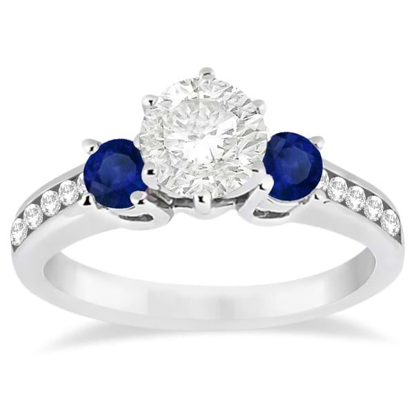 Three-Stone Sapphire & Diamond Engagement Ring Palladium (0.60ct)