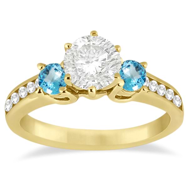 Three-Stone Blue Topaz & Diamond Engagement Ring 18k Y. Gold (0.45ct)