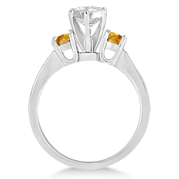 Three-Stone Citrine & Diamond Engagement Ring 14k White Gold 0.45