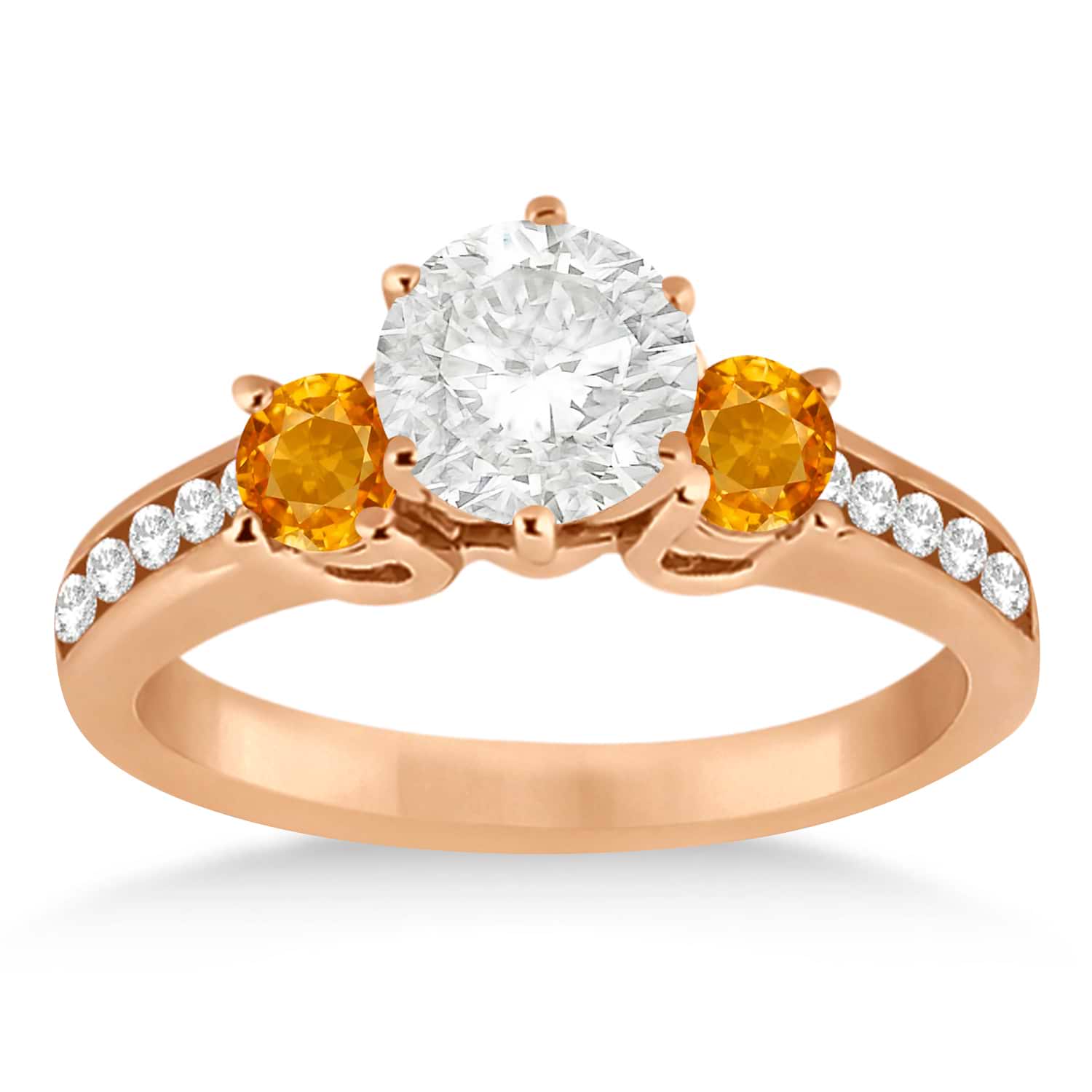 Three-Stone Citrine & Diamond Engagement Ring 18k Rose Gold (0.45ct)