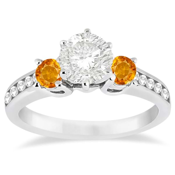 Three-Stone Citrine & Diamond Engagement Ring 18k White Gold (0.45ct)