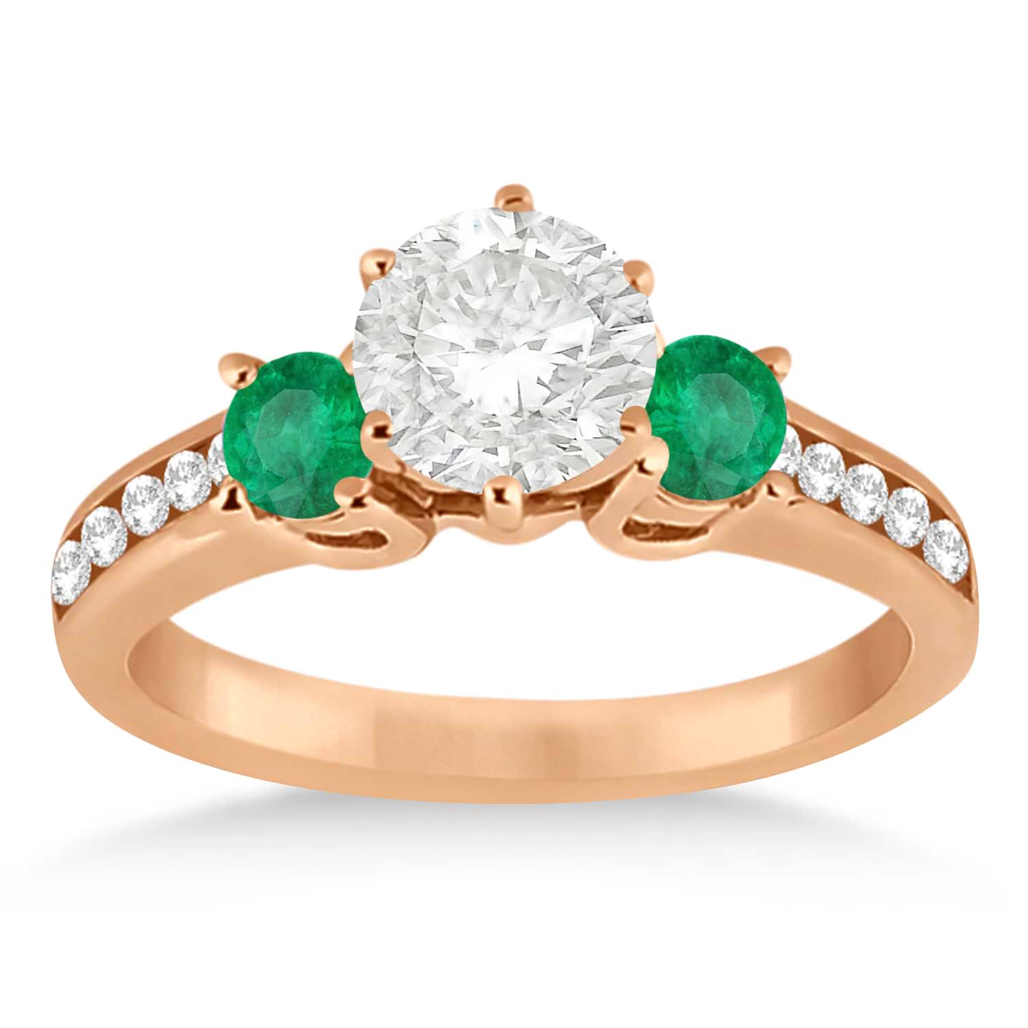 Three-Stone Lab Emerald & Lab Diamond Engagement Ring 14k Rose Gold (0.45ct)