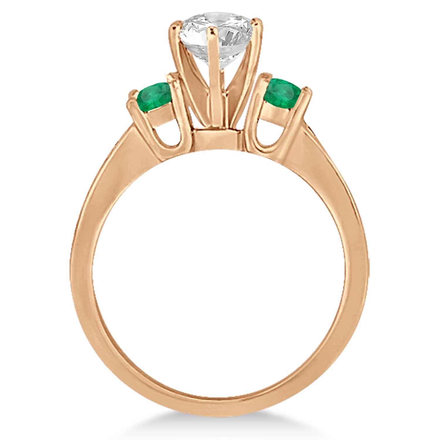 Three-Stone Emerald & Diamond Engagement Ring 14k Rose Gold (0.45ct)