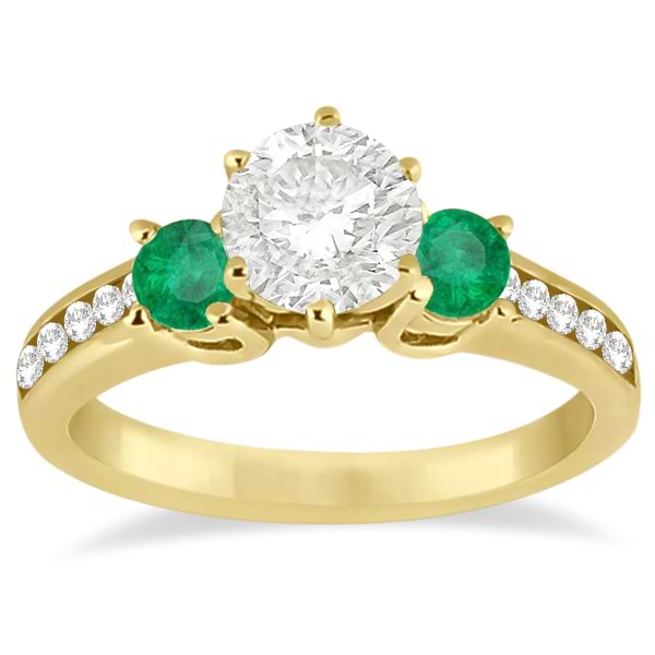 Three-Stone Emerald & Diamond Engagement Ring 18k Yellow Gold (0.45ct)