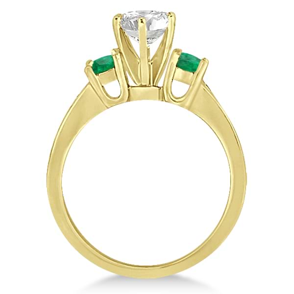 Three-Stone Emerald & Diamond Engagement Ring 18k Yellow Gold (0.45ct)