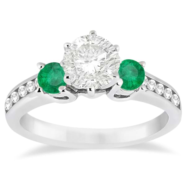 Three-Stone Emerald & Diamond Engagement Ring Palladium (0.45ct)