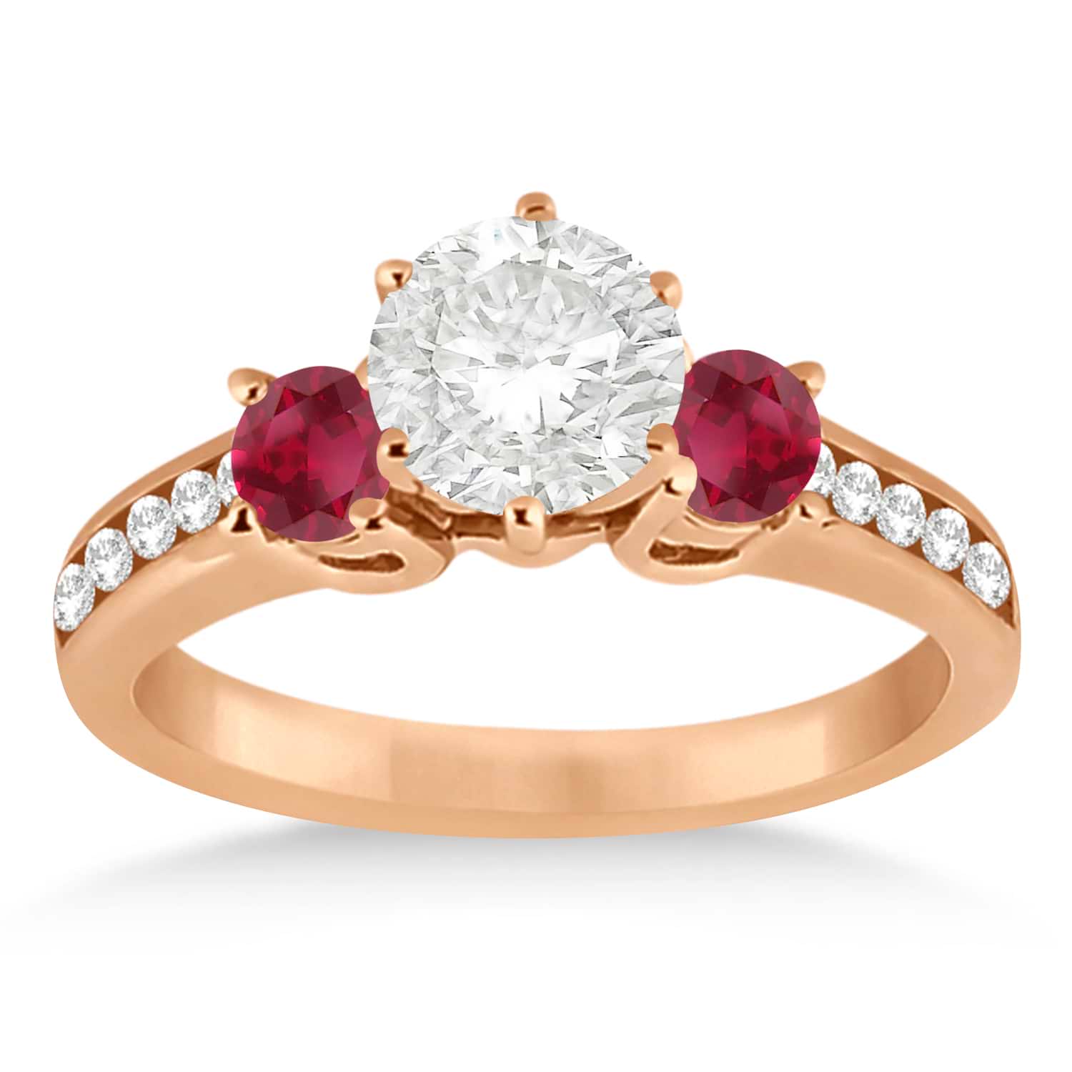 Three-Stone Garnet & Diamond Engagement Ring 14k Rose Gold (0.45ct)