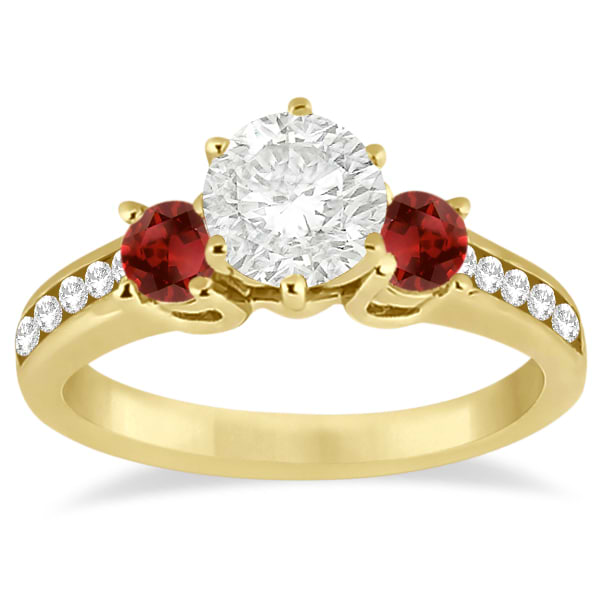 Three-Stone Garnet & Diamond Engagement Ring 14k Yellow Gold (0.45ct)