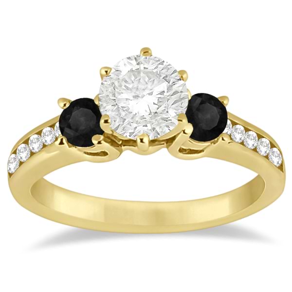 3 Stone White & Black Diamond Engagement Ring 14K Yellow Gold (0.45 ctw)
