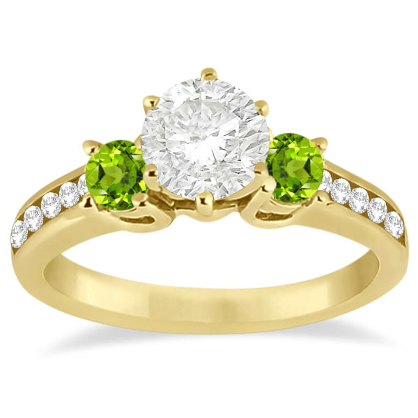 Three-Stone Peridot & Diamond Engagement Ring 14k Yellow Gold (0.45ct)