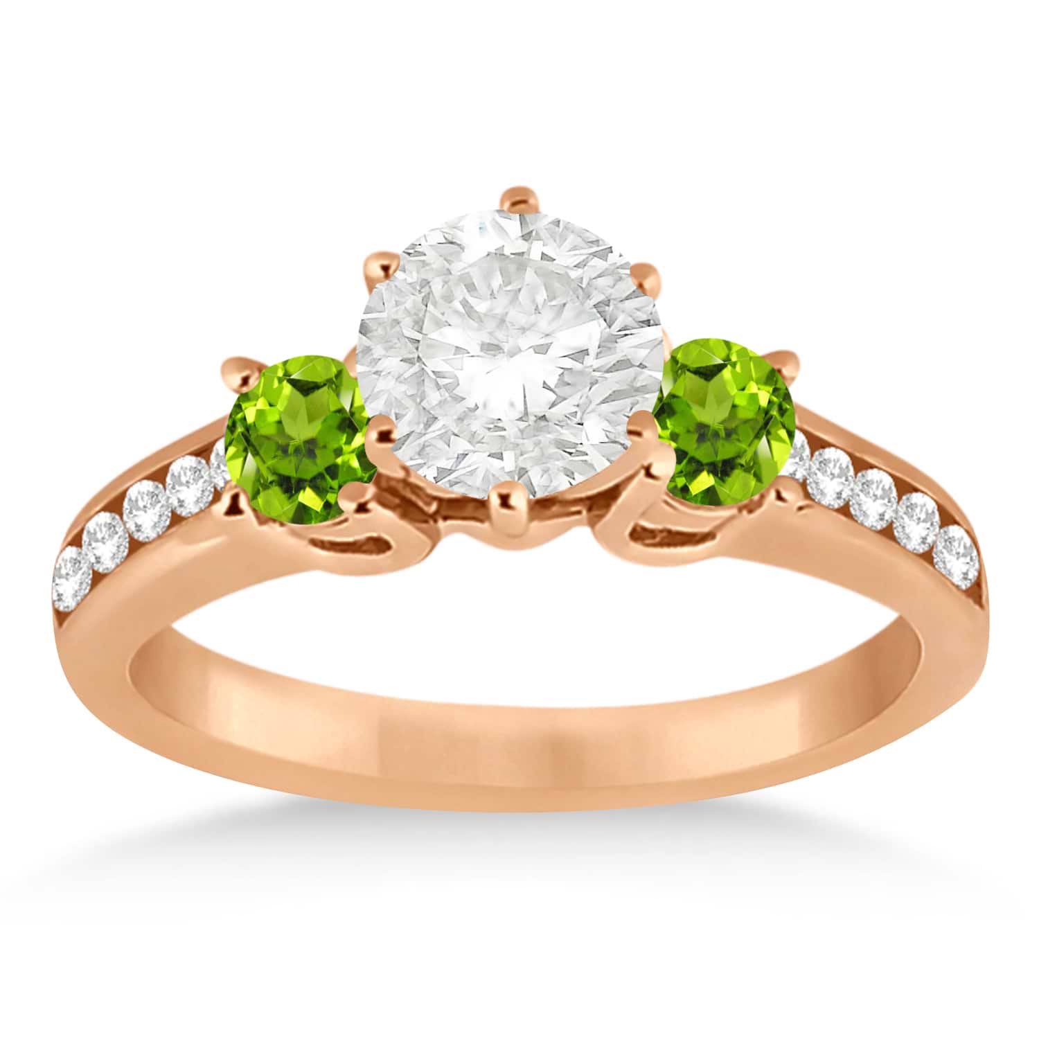 Three-Stone Peridot & Diamond Engagement Ring 18k Rose Gold (0.45ct)