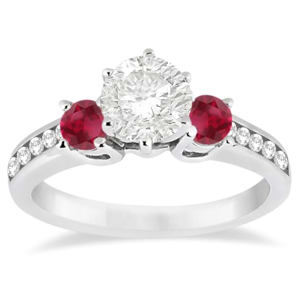 Three-Stone Ruby & Diamond Engagement Ring 14k White Gold (0.60ct)