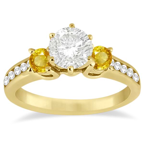 3 Stone Yellow Sapphire & Diamond Engagement Ring 18k Y. Gold (0.45ct)