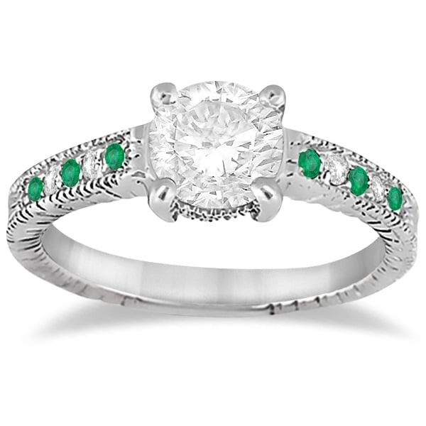 Vintage Emerald & Diamond Engagement Ring Palladium 0.29ct