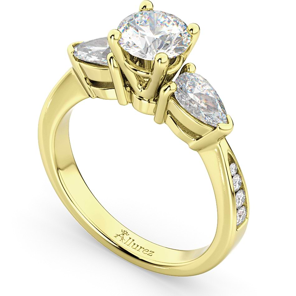 Three Stone Pear Cut Diamond Engagement Ring 14k Yellow Gold (0.51ct)