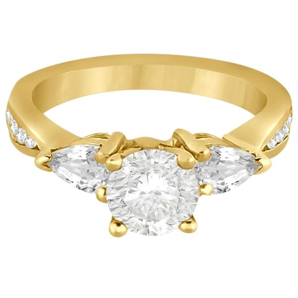 Three Stone Pear Cut Diamond Engagement Ring 14k Yellow Gold (0.51ct)