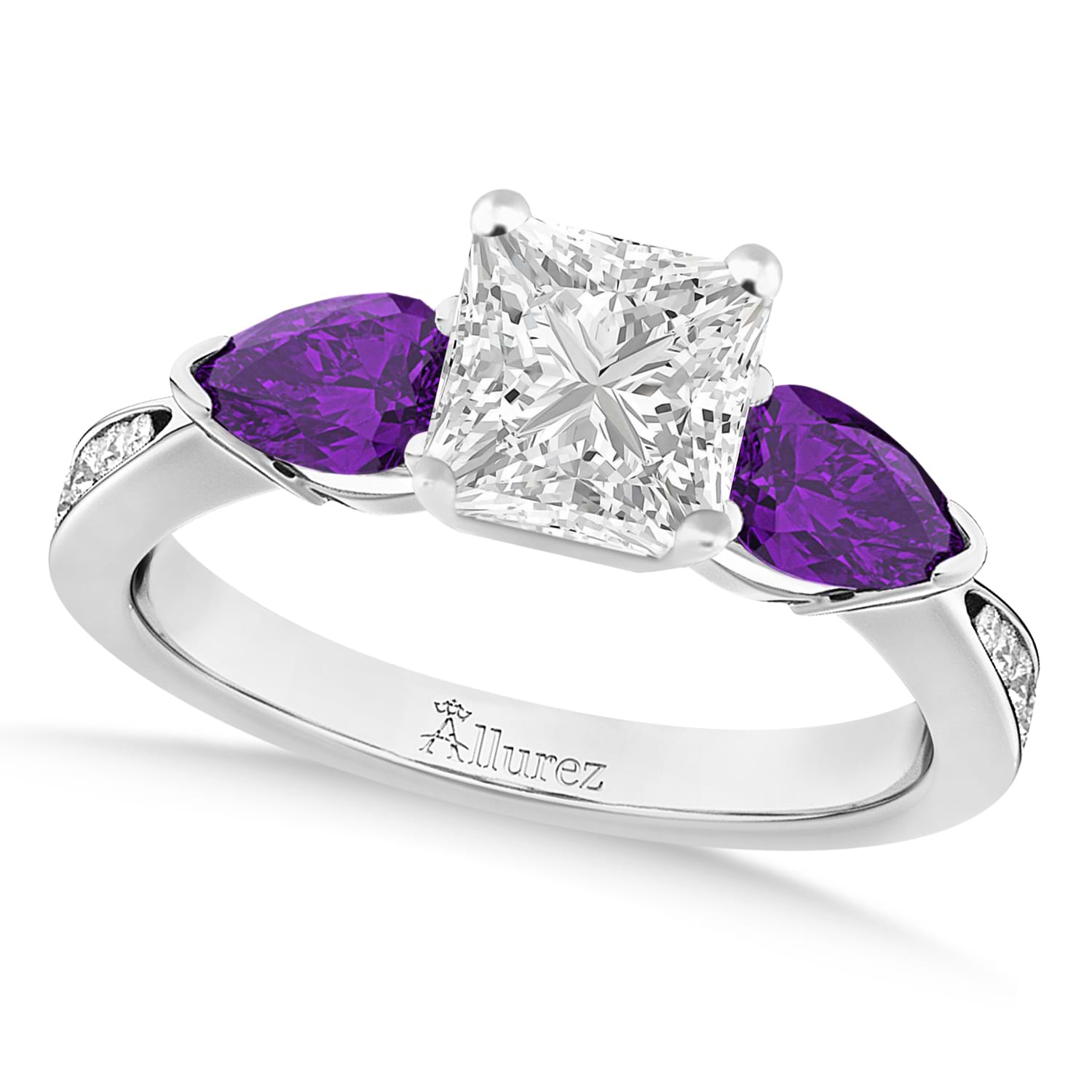 Princess Diamond & Pear Amethyst Engagement Ring 14k White Gold (1.29ct)