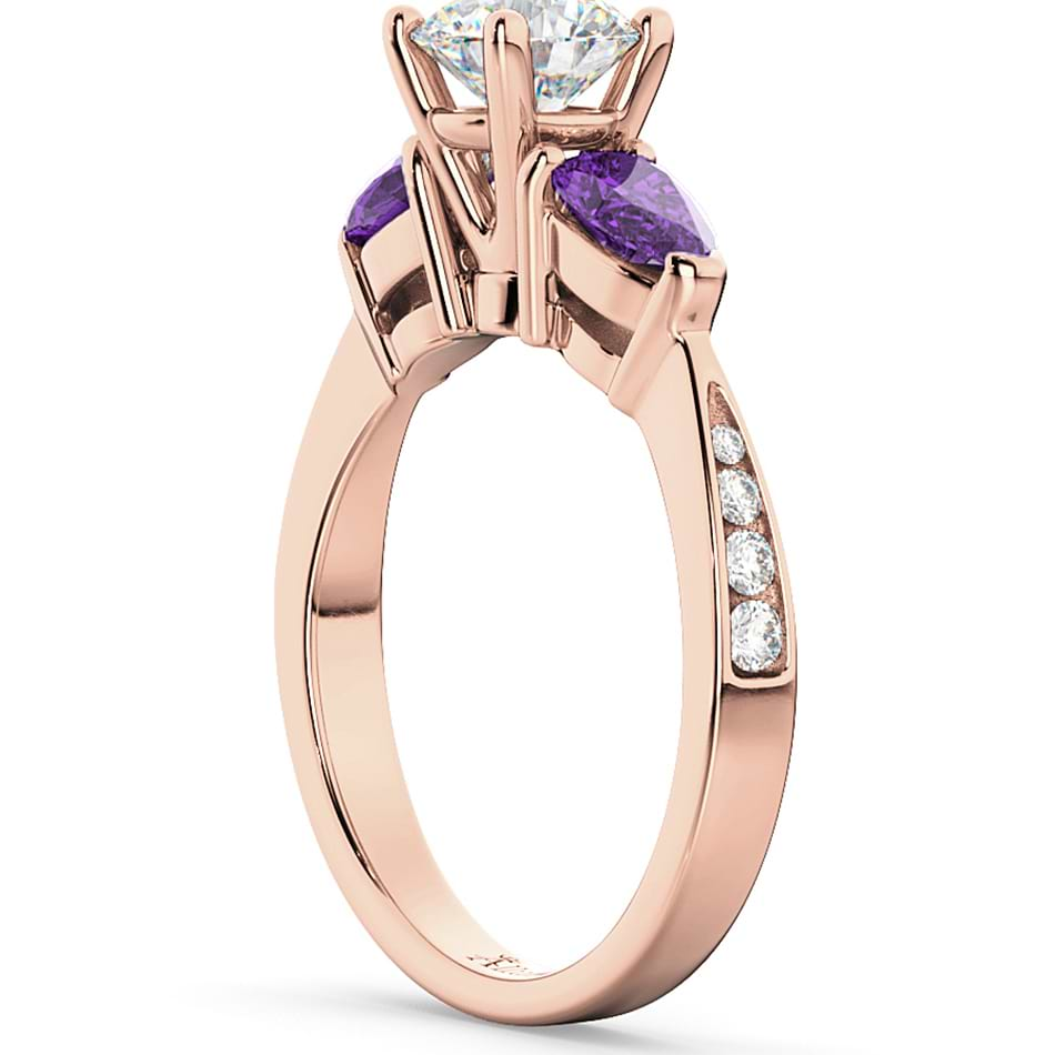 Diamond & Pear Amethyst Engagement Ring 14k Rose Gold (0.79ct)