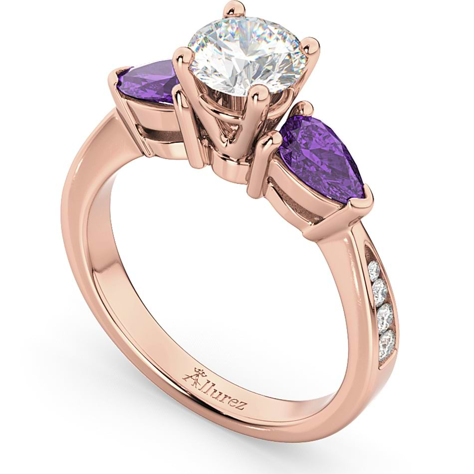 Diamond & Pear Amethyst Engagement Ring 14k Rose Gold (0.79ct)