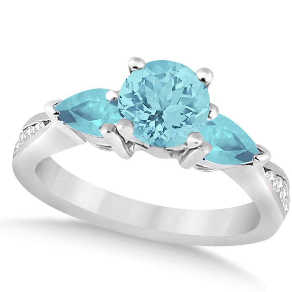 Diamond & Pear Cut Aquamarine Engagement Ring 14k White Gold (1.79ct)