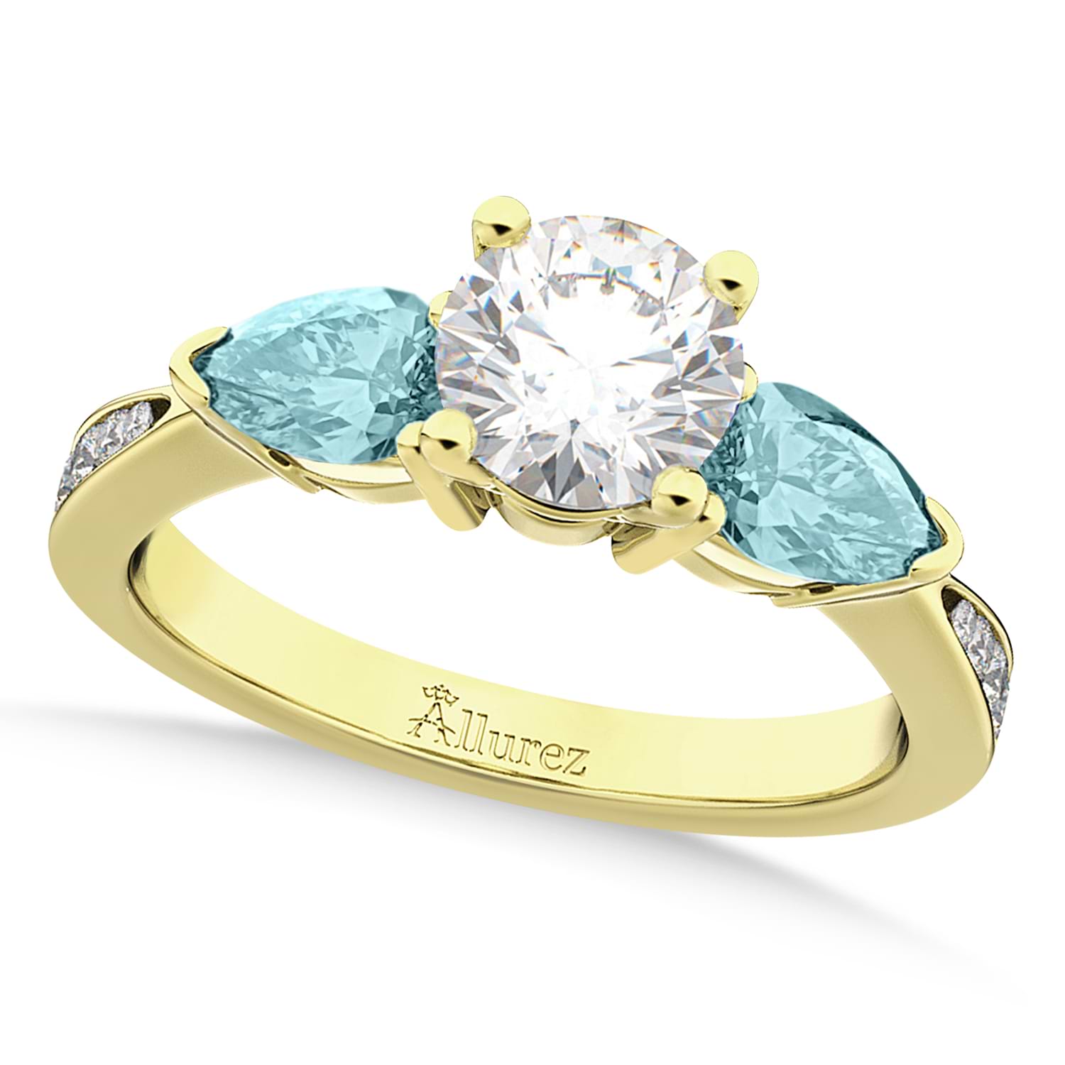 Round Diamond & Pear Aquamarine Engagement Ring 14k Yellow Gold (1.79ct)