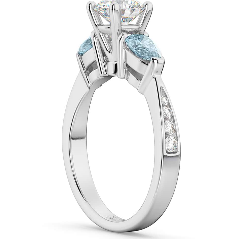 Diamond & Pear Aquamarine Engagement Ring 14k White Gold (0.79ct)