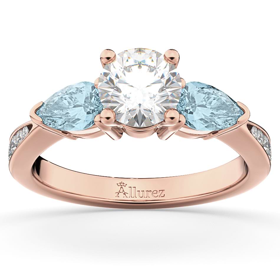 Diamond & Pear Aquamarine Engagement Ring 18k Rose Gold (0.79ct)