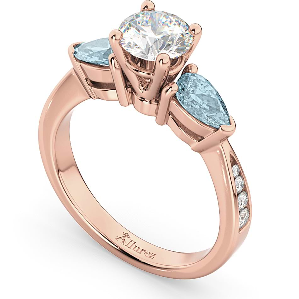 Diamond & Pear Aquamarine Engagement Ring 18k Rose Gold (0.79ct)