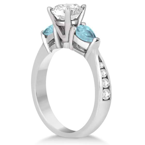 Diamond & Pear Aquamarine Engagement Ring Platinum (0.79ct)