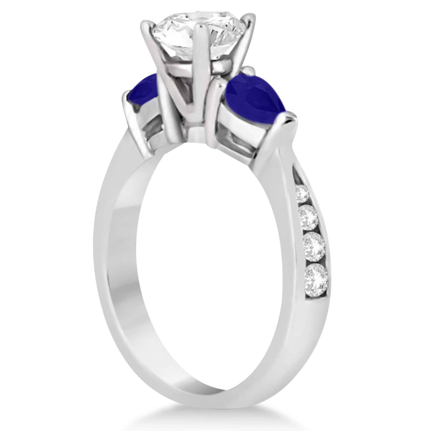 Cushion Diamond & Pear Blue Sapphire Engagement Ring in Platinum (1.29ct)