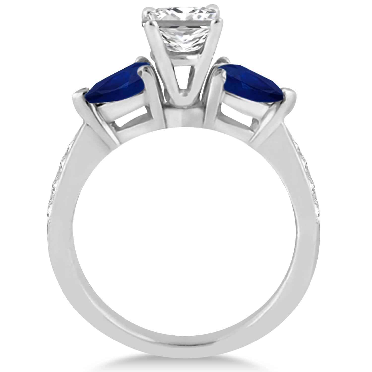 Princess Diamond & Pear Blue Sapphire Engagement Ring 18k White Gold (1.29ct)