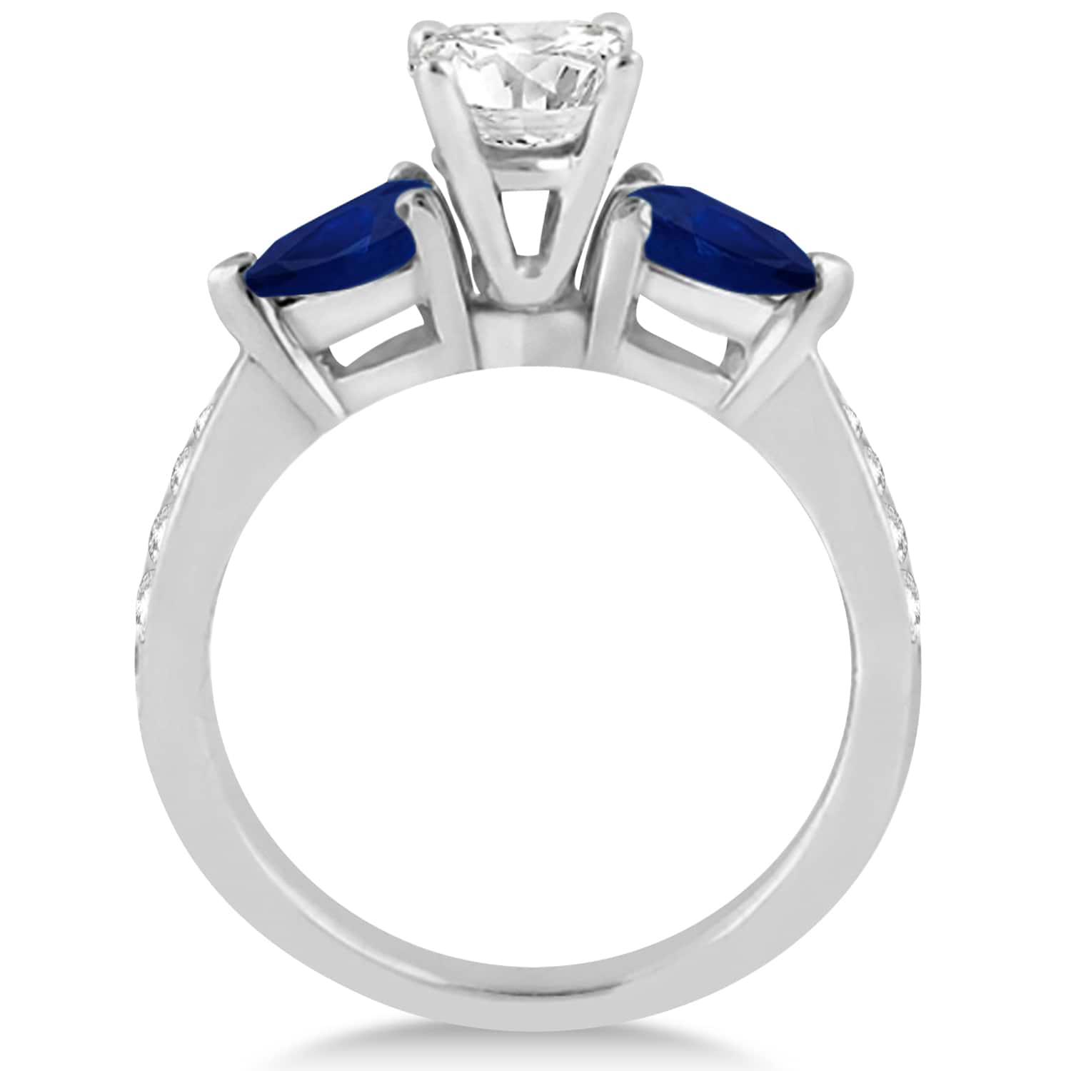 Round Diamond & Pear Blue Sapphire Engagement Ring 14k White Gold (1.29ct)