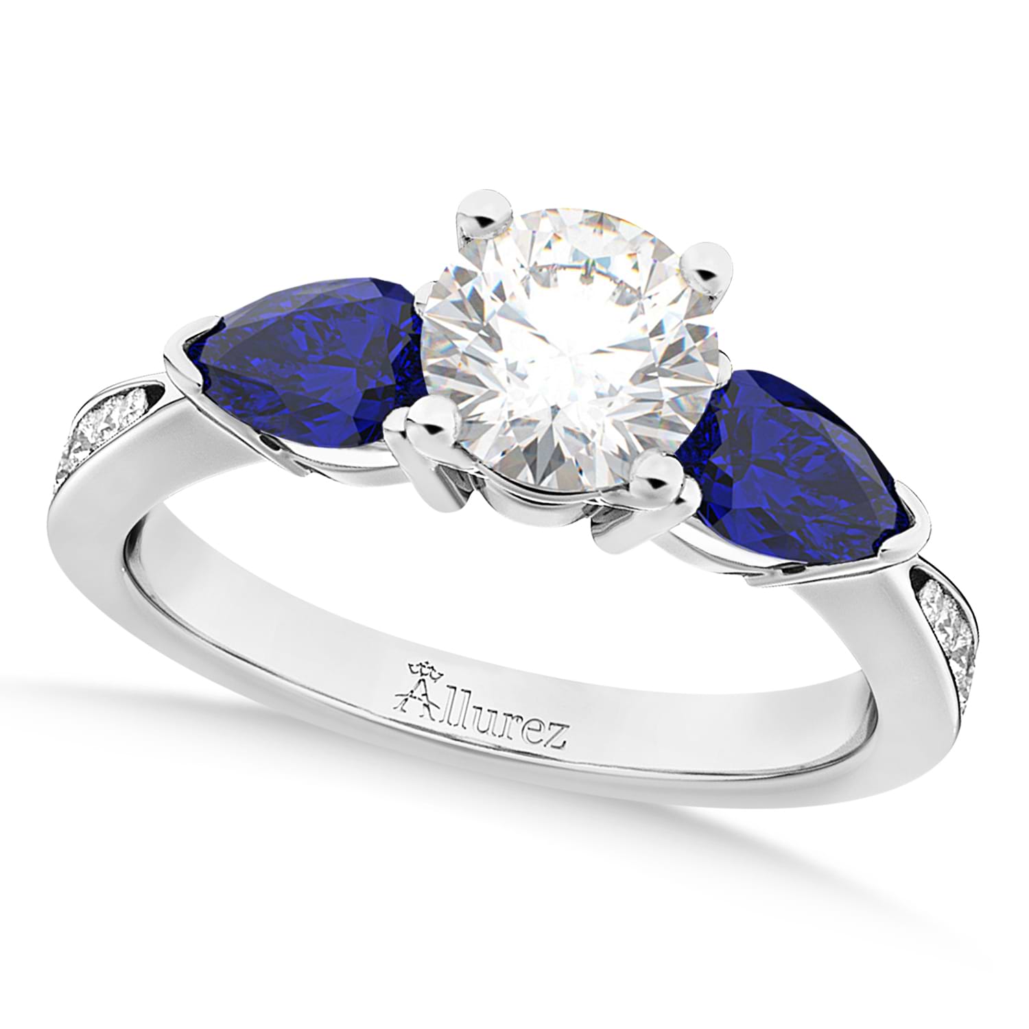 Round Diamond & Pear Blue Sapphire Engagement Ring in Palladium (1.29ct)