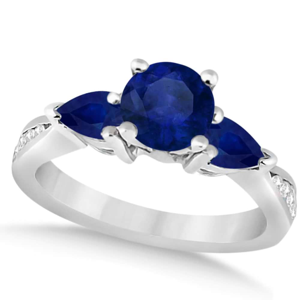 Diamond & Pear Blue Sapphire Engagement Ring 14k White Gold (1.79ct)
