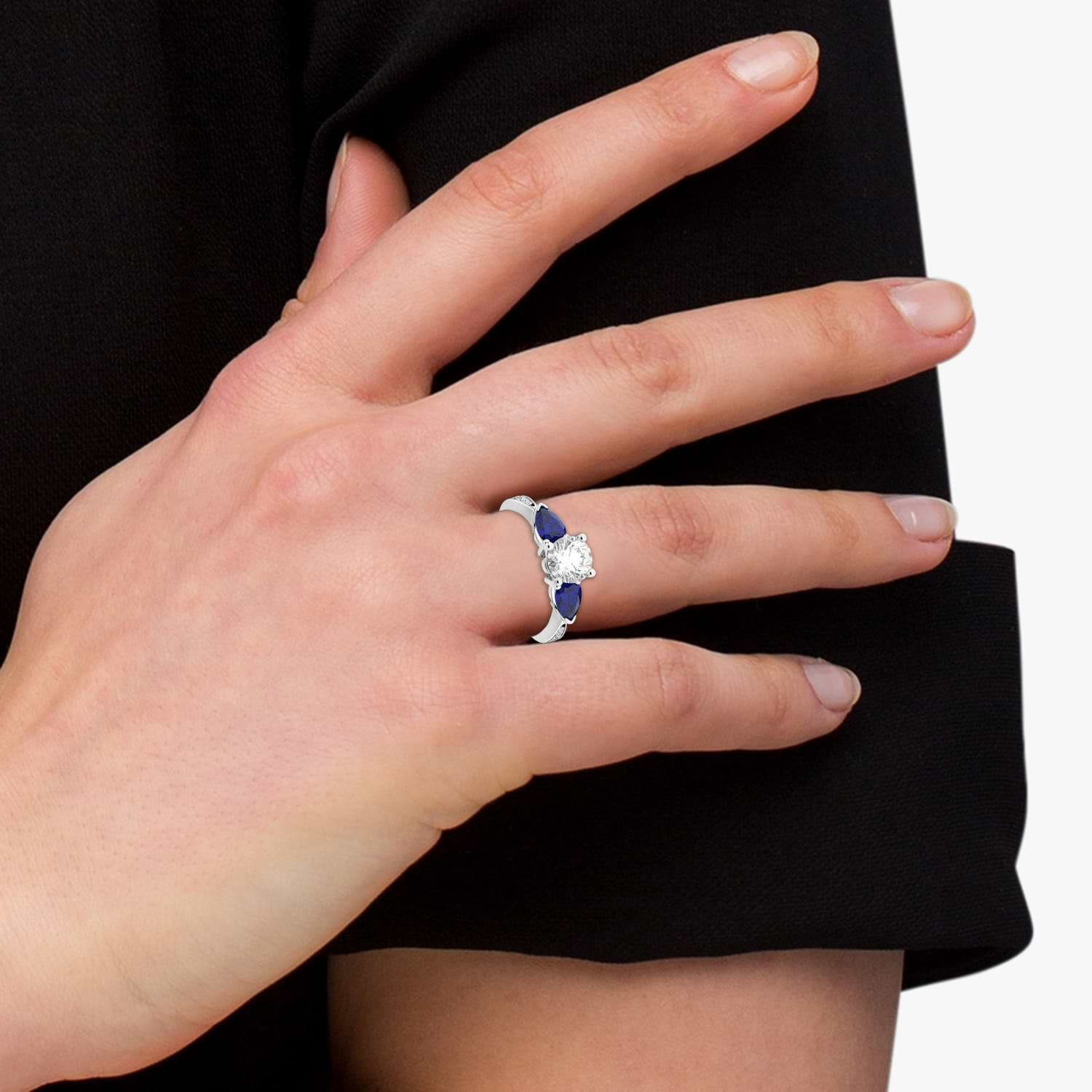 Diamond & Pear Blue Sapphire Engagement Ring 18k White Gold (0.79ct)