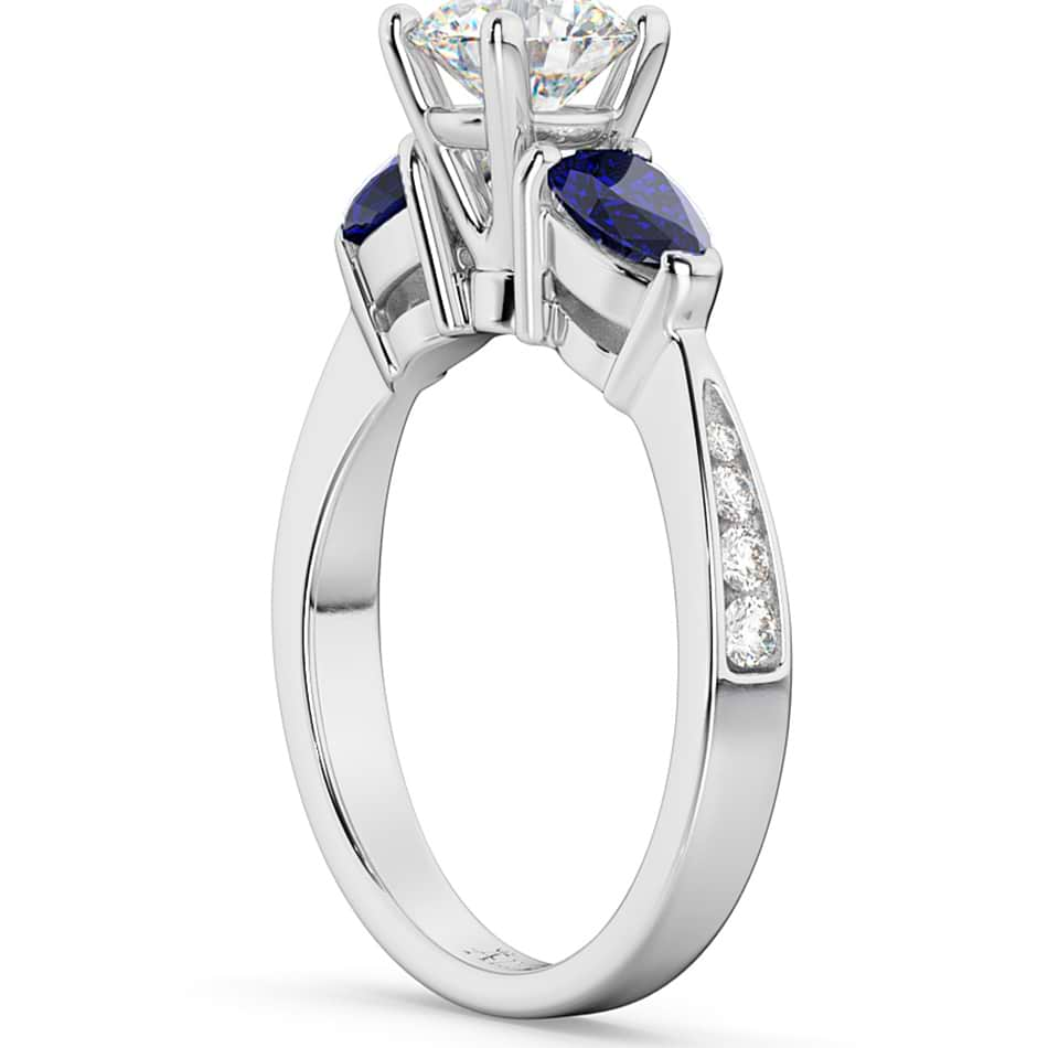 Diamond & Pear Blue Sapphire Engagement Ring 18k White Gold (0.79ct)