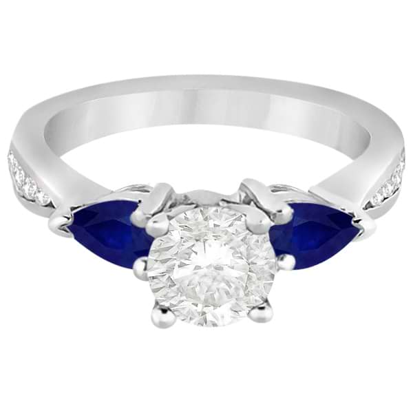Diamond & Pear Blue Sapphire Engagement Ring Palladium (0.79ct)