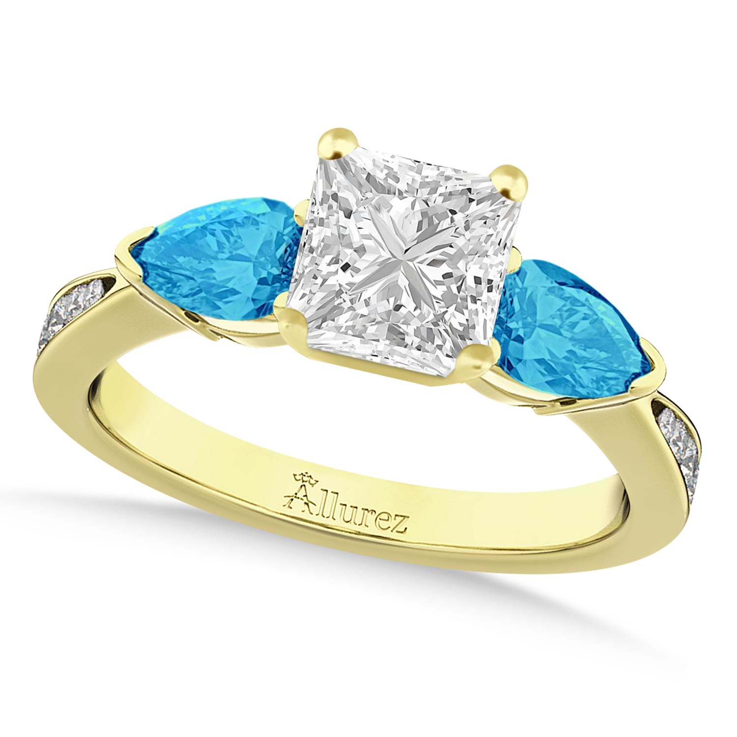 Princess Diamond & Pear Blue Topaz Engagement Ring 14k Yellow Gold (1.29ct)