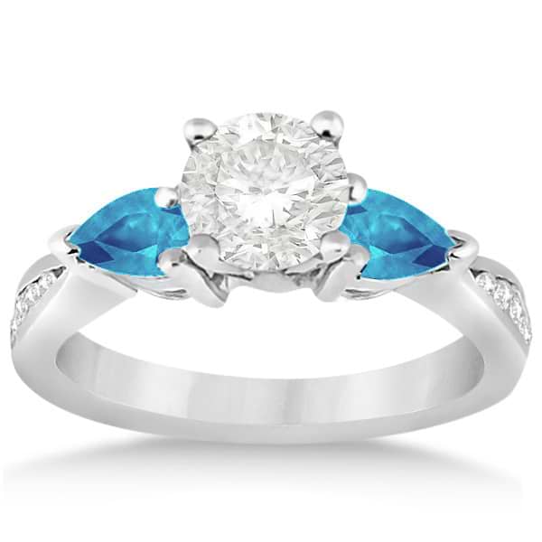 Diamond & Pear Blue Topaz Engagement Ring Palladium (0.79ct)