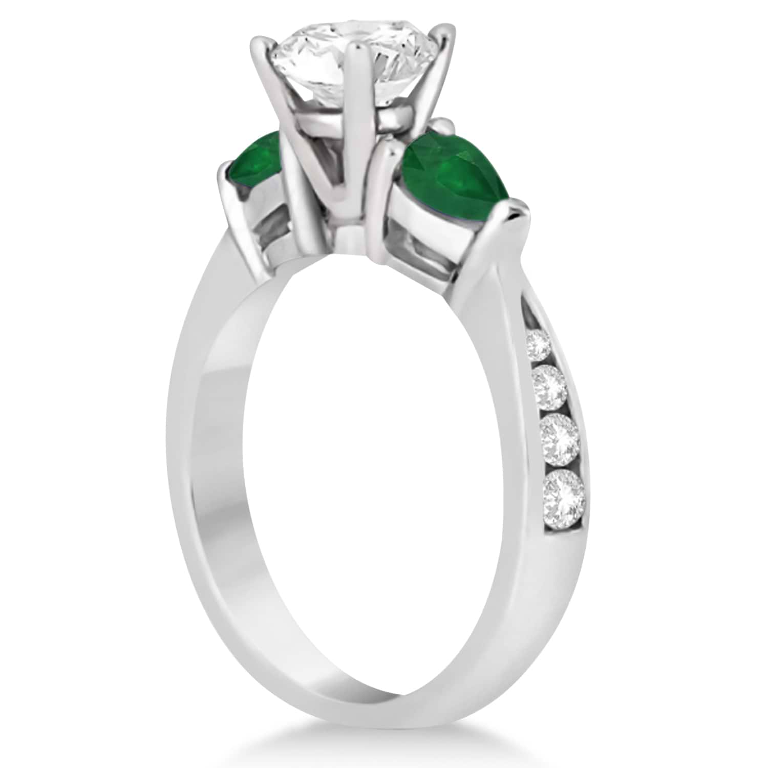Cushion Diamond & Pear Green Emerald Engagement Ring in Platinum (1.29ct)
