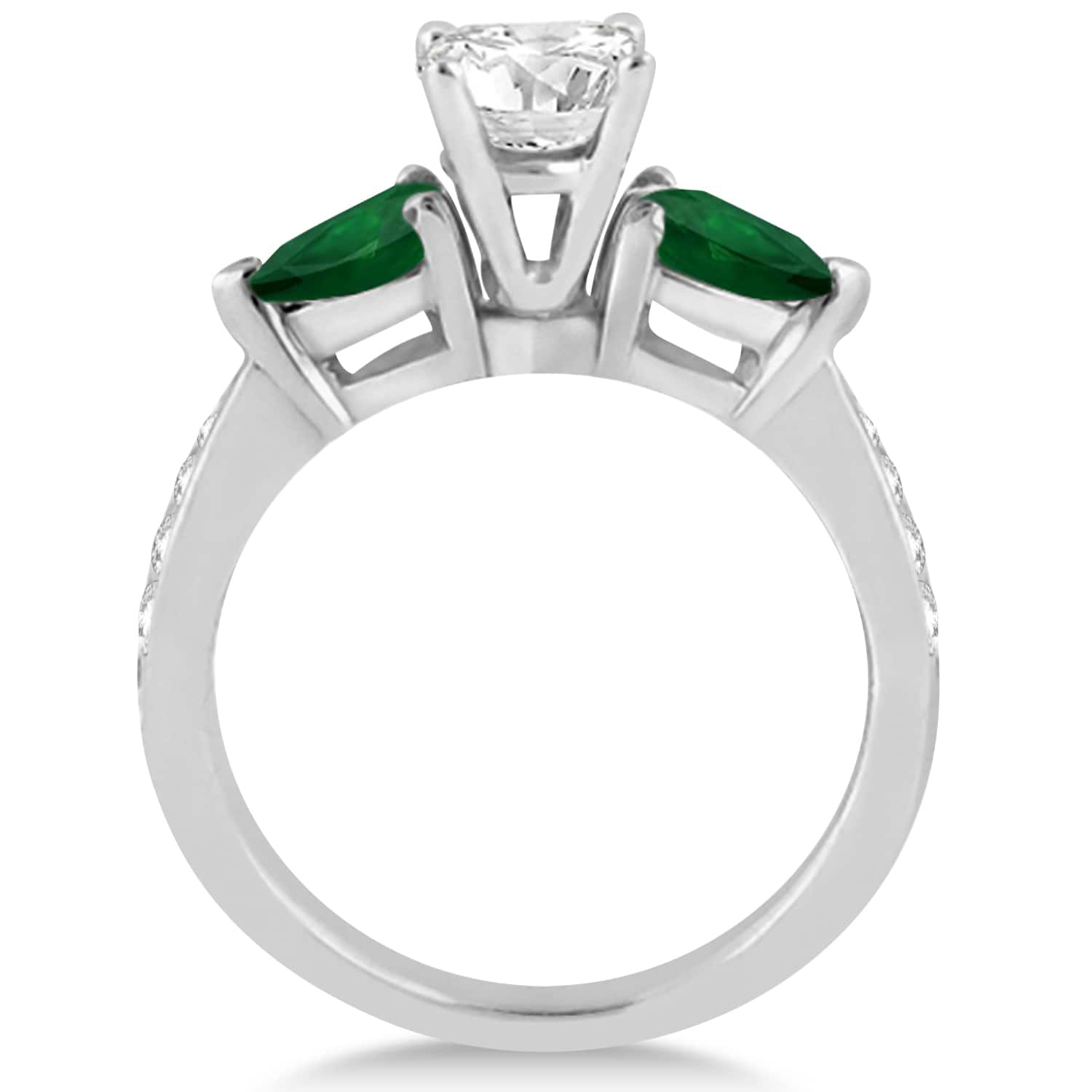 Round Diamond & Pear Green Emerald Engagement Ring 14k White Gold (1.29ct)