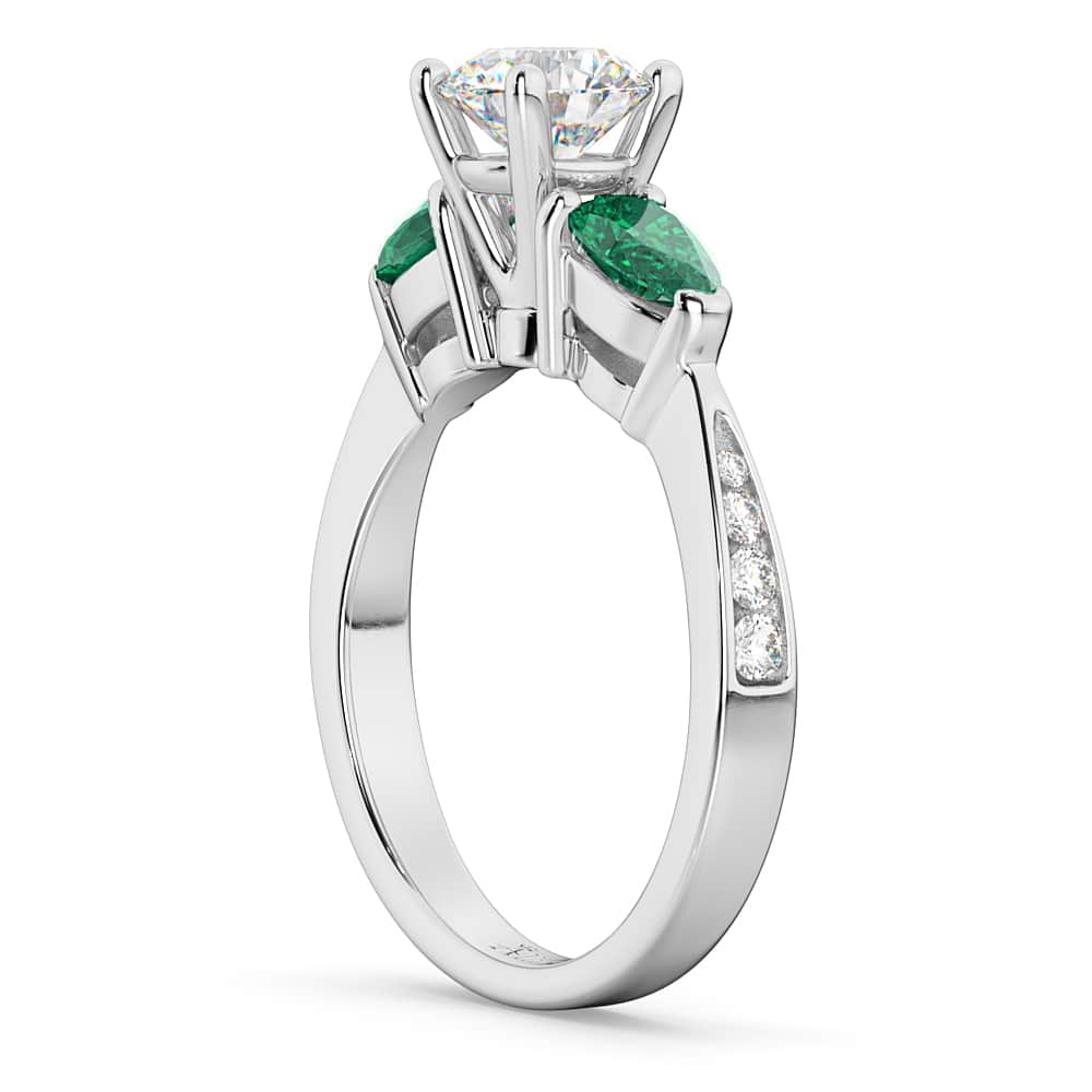 Round Diamond & Pear Green Emerald Engagement Ring in Palladium (1.29ct)