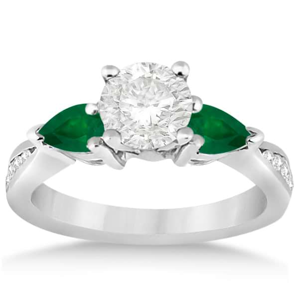 Diamond & Pear Green Emerald Engagement Ring Palladium (0.61ct)