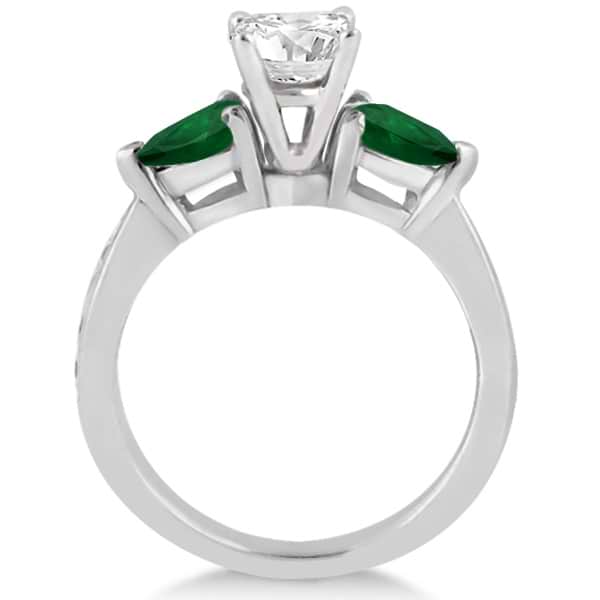 Diamond & Pear Green Emerald Engagement Ring Palladium (0.61ct)