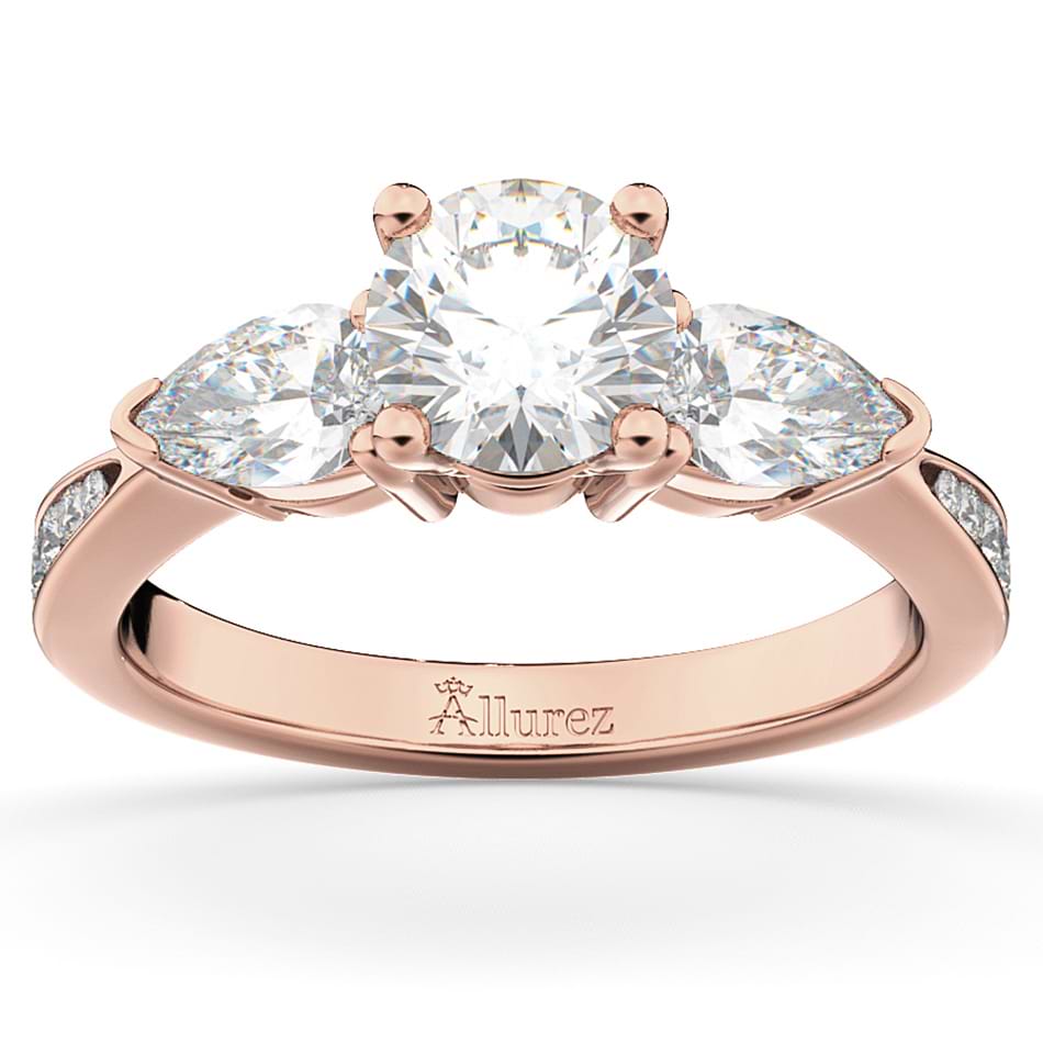 Three Stone Pear Cut Lab Grown Diamond Engagement Ring 18k Rose Gold (0.51ct)