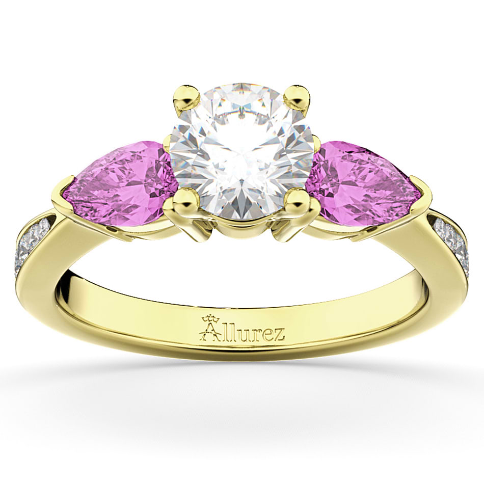 Diamond & Pear Pink Sapphire Engagement Ring 18k Yellow Gold (0.79ct)