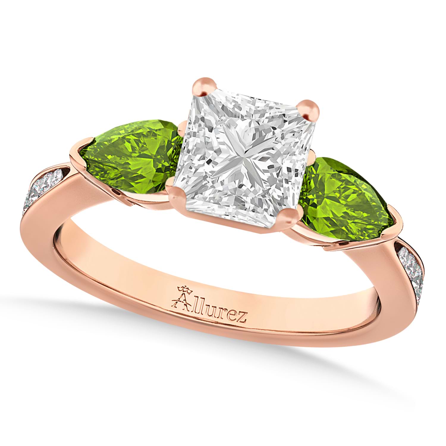 Princess Diamond & Pear Peridot Engagement Ring 14k Rose Gold (1.29ct)