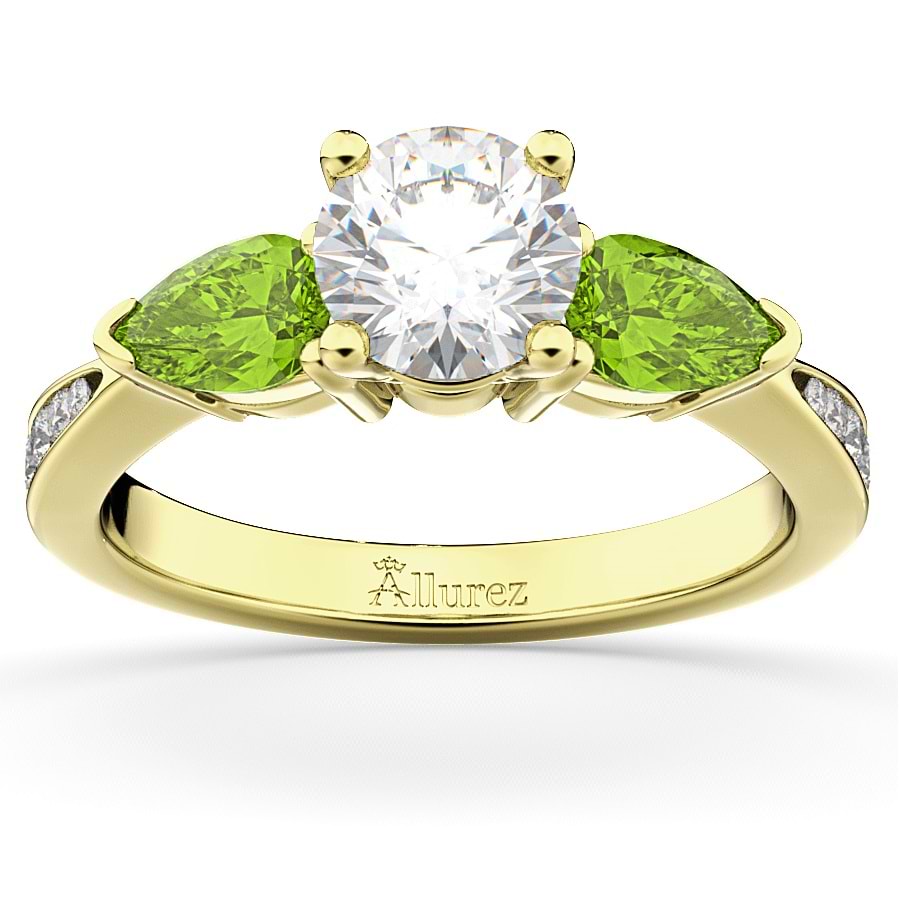 Diamond & Pear Peridot Engagement Ring 14k Yellow Gold (0.79ct)