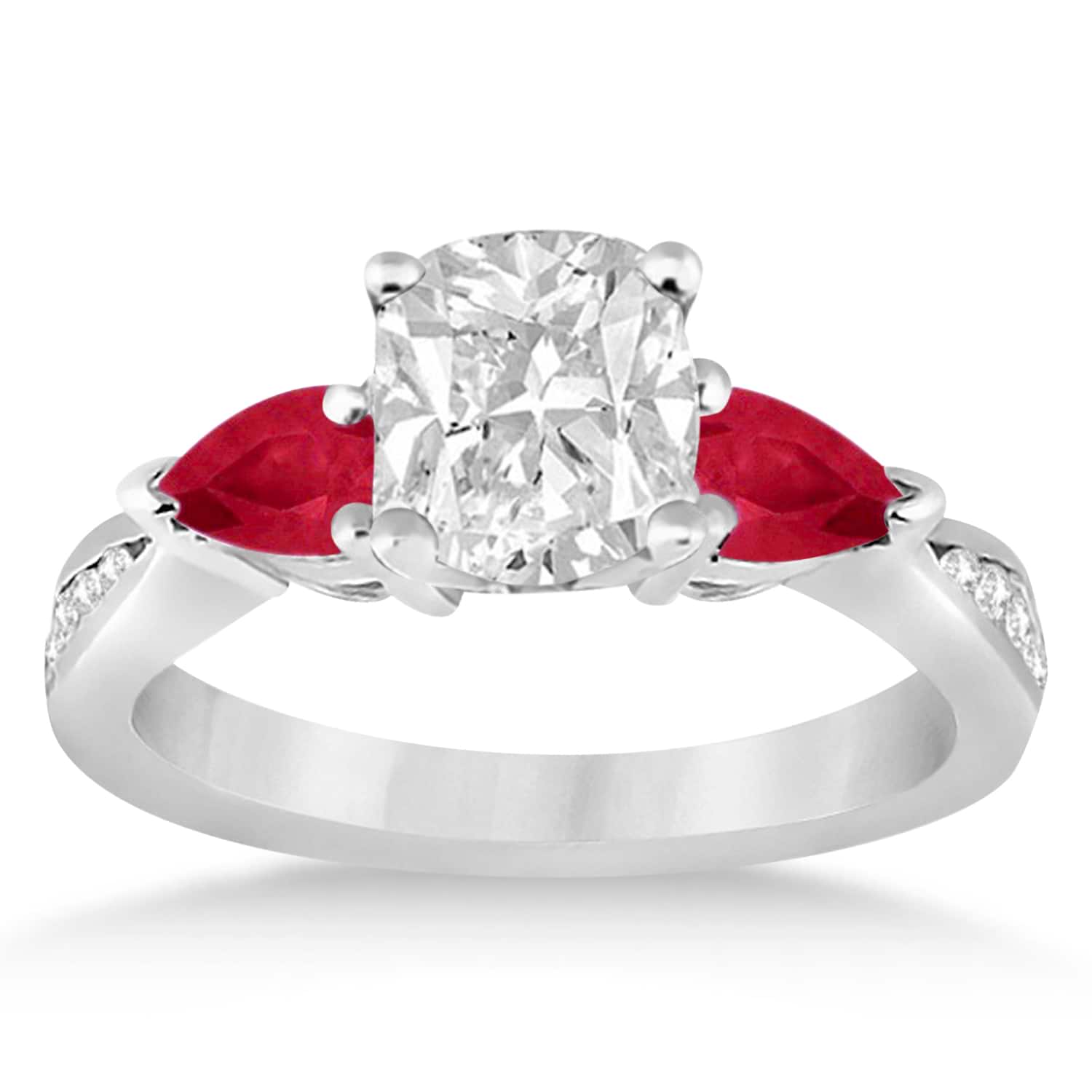 Cushion Diamond & Pear Ruby Gemstone Engagement Ring Palladium (1.29ct)