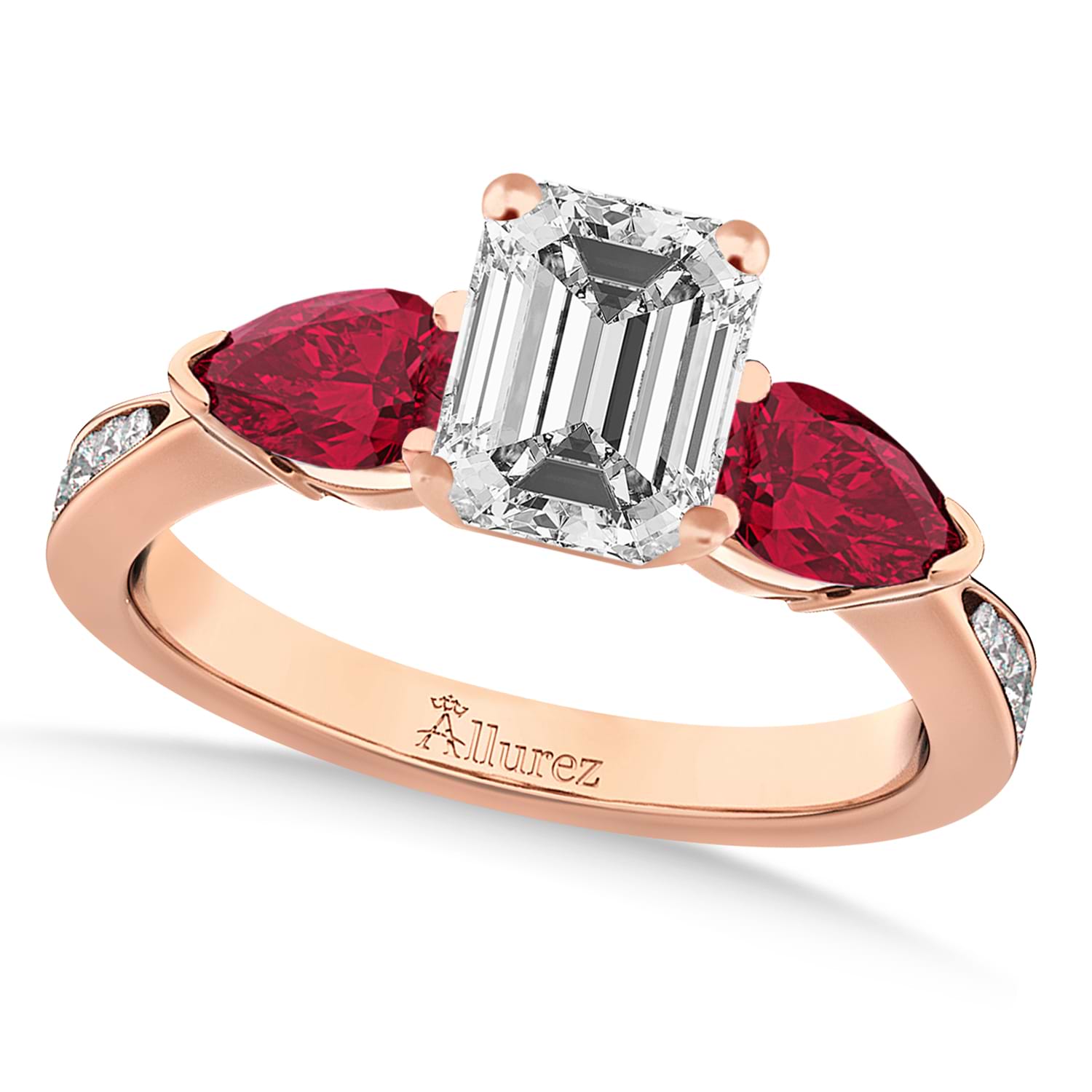Emerald Diamond & Pear Ruby Gemstone Engagement Ring 14k Rose Gold (1.29ct)